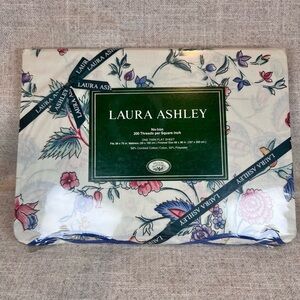Laura Ashley Vintage Chinese Silk Floral twin size flat sheet scalloped edge NWT